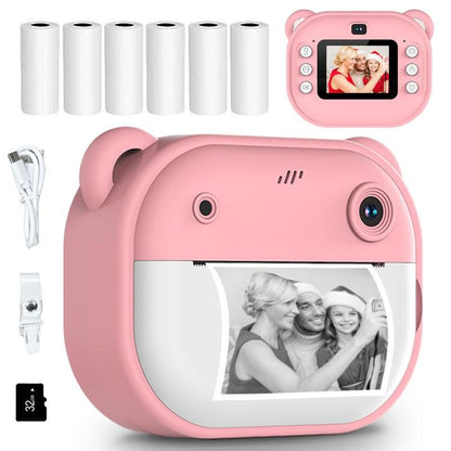 Instant Camera, Portable Camera, Digital Camera, Multifunctional 1080P HD Dual-Camera Kids Instant Print Camera, Includes Storage Card & Thermal Paper Roll, Birthday Gift