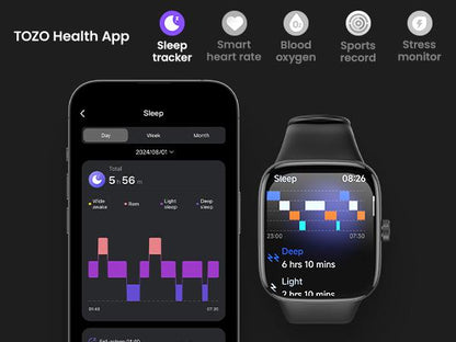 TOZO S7 Smartwatch Bluetooth Call 1.85”AMOLED Ultra HD Screen,Dynamic Dials Messages Push 100+ Sports Modes,Detect Human Health (Heart Rate,Blood Oxygen)with High Battery Life Touch Screen Watch Black