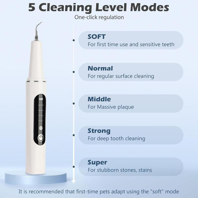 Plaque/Tartar Remover for Teeth, Dental Calculus Remover Teeth Cleaning Kit with LED Light & Adjustable Modes, for Women Men Humen Pet Cat Dog