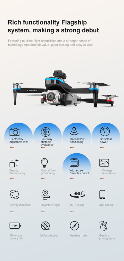 Cross-Border K16Drone remote control with screen brushless long battery life remote aircraft with obstacle avoidance High-Definition Aerial Drone