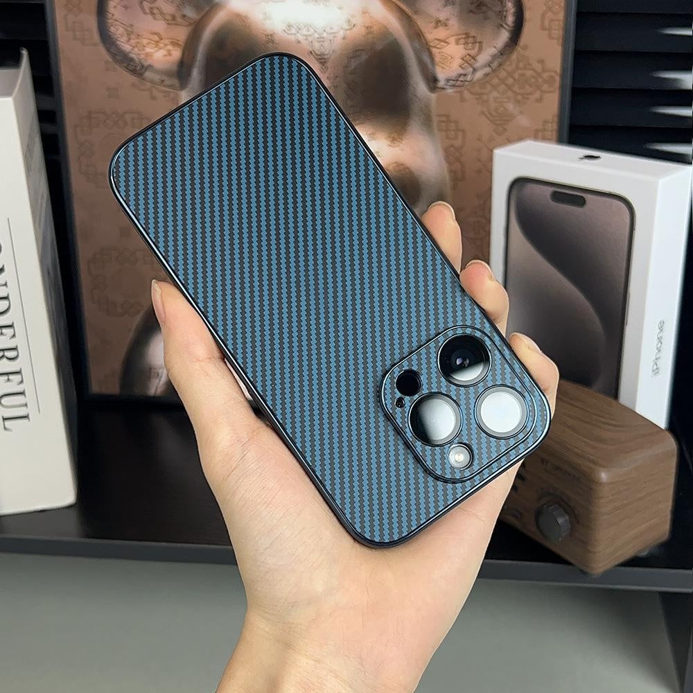 Compatible with iPhone 15 14 13 12 Pro Max Phone Case Carbon Fiber Texture Magnetic Matte Apple 14 Shockproof Electroplated Protective Cover