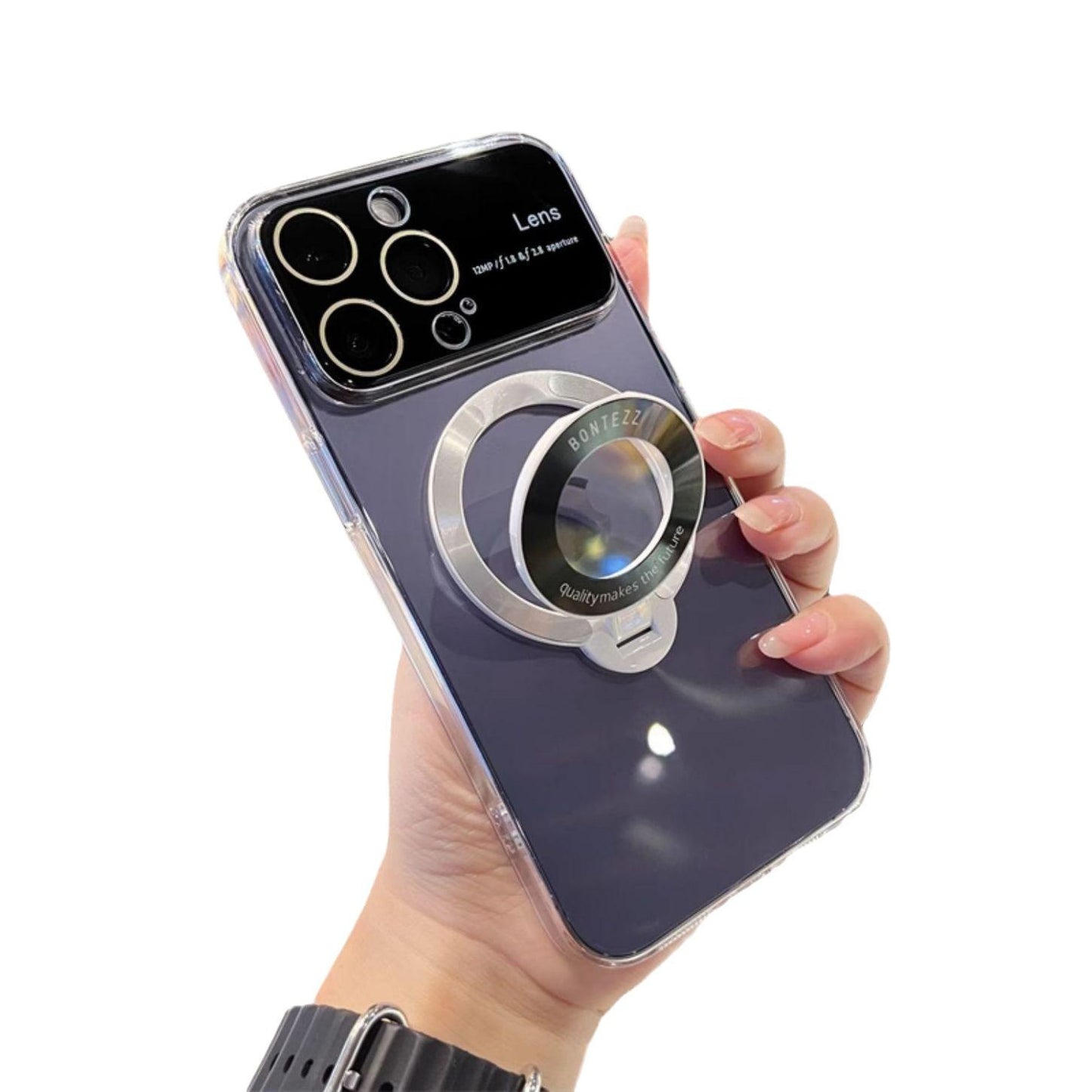 Suitable for iPhone 15 14 13 12 11 Pro Max Plus Transparent Magnifying Glass Phone Case Apple 14 Pro Max Window Magnetic Stand Protective Cover 13