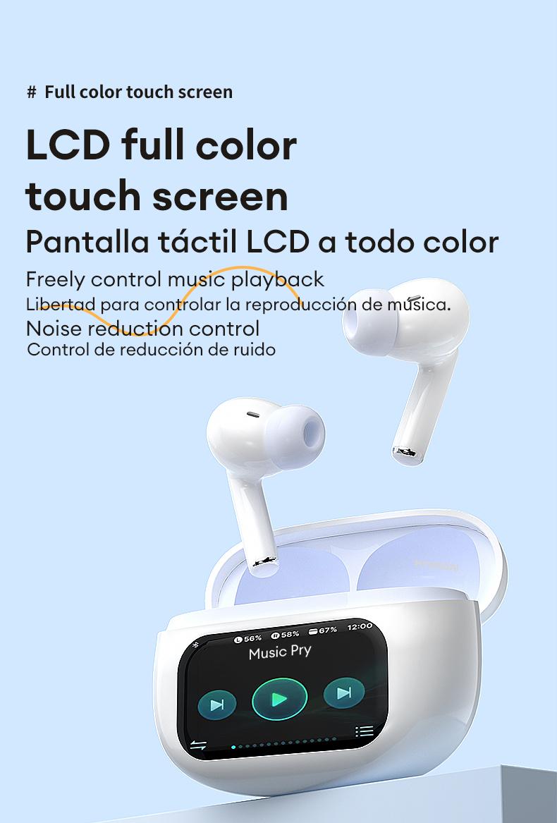 HYUNDAI Friend Pro Noise Reduction Headphones with Full Color Touch Charging Case, Robust Bass Stereo Audio Headset, IPX5 Waterproof & Anti-lost Search Function Earbuds