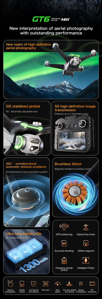 Cross-Border GT6Drone remote control with screen brushless motor HD aerial photography GPS Intelligent Positioning Remote Control Drone