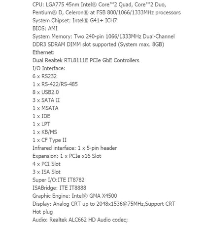 G41 Chipset New IPC Board DDR3 ISA Slot Mainboard LGA775 4-PCI VGA LPT 2-LAN 3-ISA 6-COM CF 4-SATA Industrial Motherboard