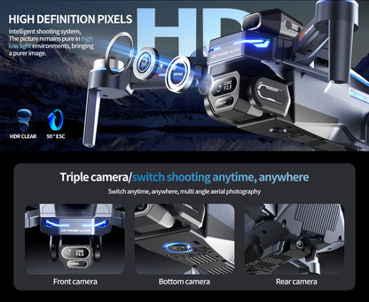 Cross-border Drone GT8Three-Camera Aerial Photography Four-Axis Flight Power Display Over-Distance Reminder Remote Control Toy Airplane