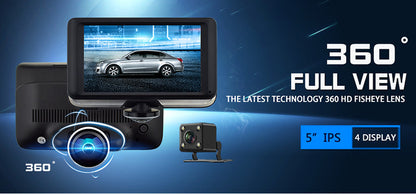 Cross-Border5Inch 360360-degree Dash Cam Front and Rear HD Dual Lens Parking24Hourly Reverse Image