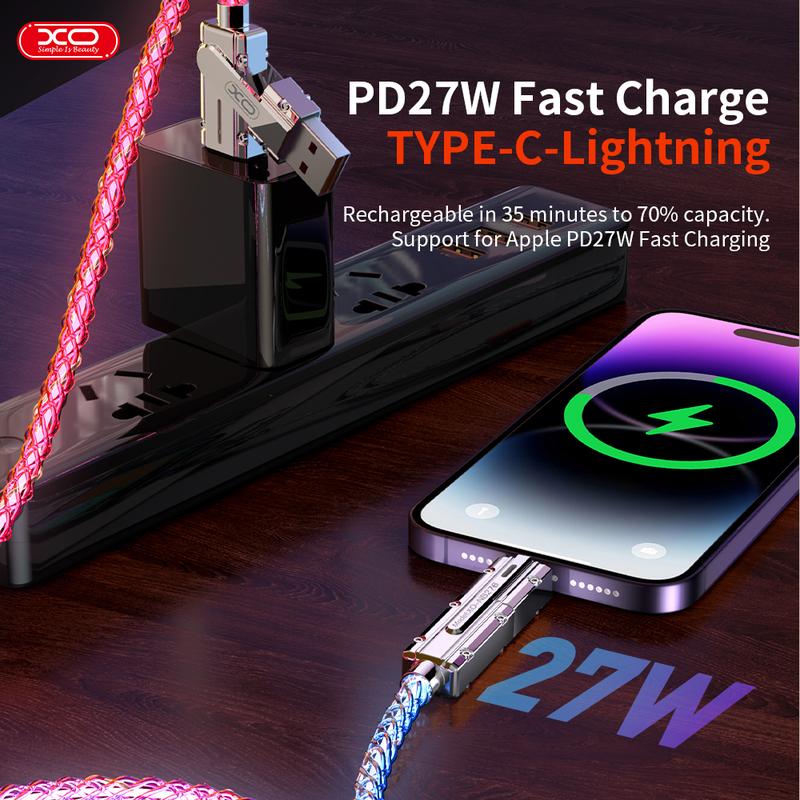 【Mother's Day Gift】Four-in-One 100W Colorful lights Data Cable,Supports fast charging and data transmission,Free switching four interfaces, Luminous Durable