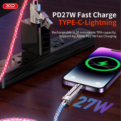 【Mother's Day Gift】Four-in-One 100W Colorful lights Data Cable,Supports fast charging and data transmission,Free switching four interfaces, Luminous Durable