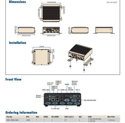 AIMC-2000 Fanless Embedded Industrial Computer Mini Industrial PC Quad-core J1900 SoC with VGA 6COM 8USB 2LAN DC-12V