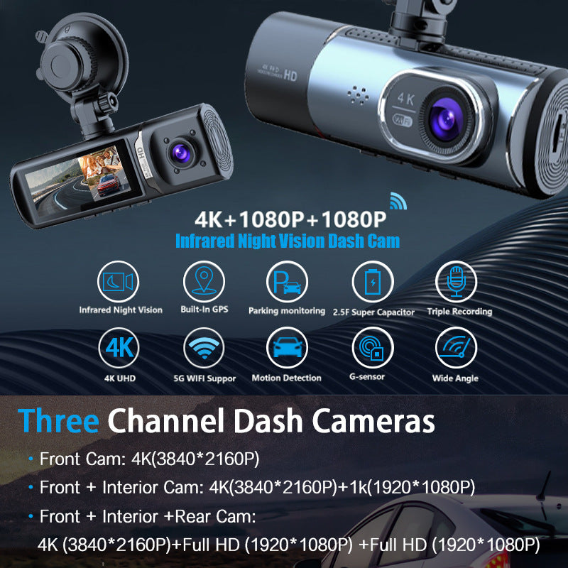 4K Ultra HD Night Vision Recorder WIFI Interconnected Reversing Camera3Dash Cam2K Hd
