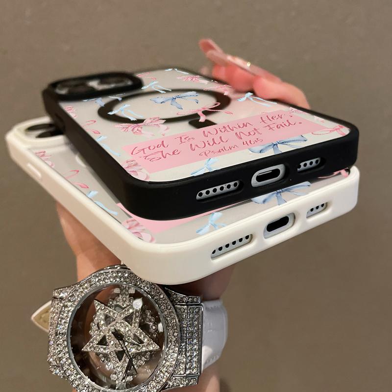 Premium Magnetic Case for iPhone11/12/13/14/15/16/promax Bow Bible label collage | MagSafe Ready, Anti-Fall, and Ultra-Thin Design | Perfect for Everyday Use springtok aesthetic pattern design protective phone case magsafe magnetic luxury case