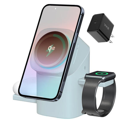 Three in one wireless charger, fast charging, Qi2 certified, suitable for iPhone, iWatch, AirPods headphone charging stations, touch pop-up charging, easy to carry wireless charger,Wireless Multi-Device Charging touch pop-up charging,Gifts,Mother's Day