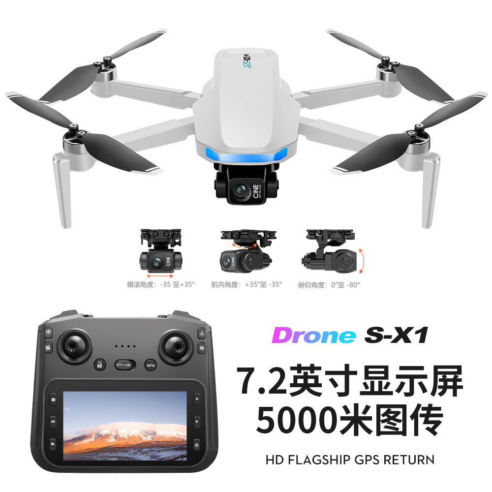 Cross-Border S-X1Drone Remote Control Belt5.9inch screen three-axis gimbal GPS Aerial Photography Four-Axis Remote Control Aircraft