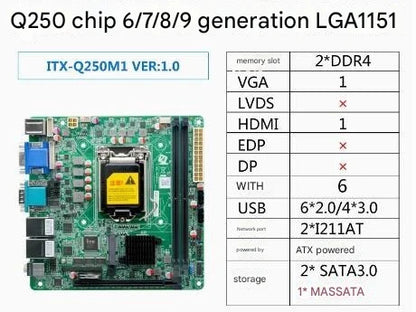 B250 B365 Motherboard Mini-ITX SBC IPC Mainboard Industrial Board Mini ITX Support 6/7/8/9th LGA1151 CPU 6*COM 2*LAN PS/2 VGA