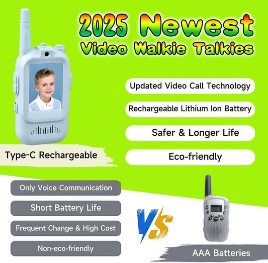 Kids Video Walkie Talkies Toys 2 Pack Long Range Communication with Camera Ideal for 3-12 Year Olds Colorful Audio for Outdoor Indoor Play Holiday Christmas Gifts