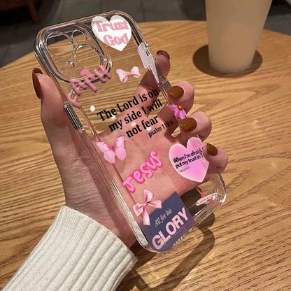 Faith Over Fear Psalm Christian Aesthetic TPU Pattern Phone Case for iPhone 15 16 14 Pro Max 13 12 11 XR XS Plus Non-Yellowing Clear Crystal Drop-proof Protection Slim Silicone Cover Cellphone Protective
