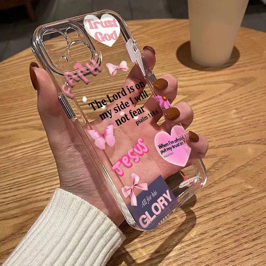 Faith Over Fear Psalm Christian Aesthetic TPU Pattern Phone Case for iPhone 15 16 14 Pro Max 13 12 11 XR XS Plus Non-Yellowing Clear Crystal Drop-proof Protection Slim Silicone Cover Cellphone Protective