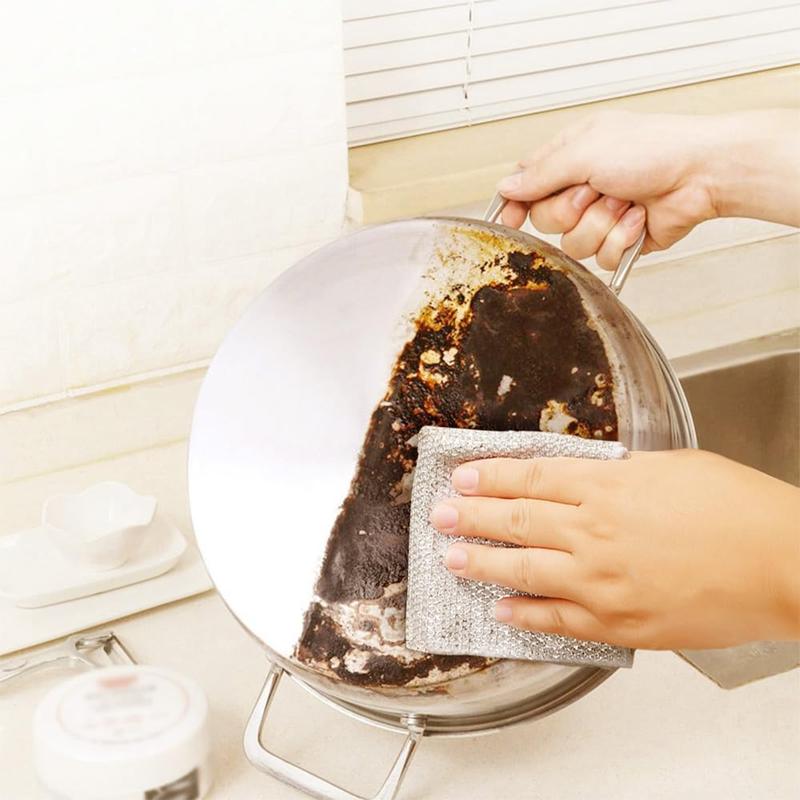 【Freeship】12-Pack Dishwashing Rags, Multipurpose Non-Scratch Wire Dishcloths for Wet and Dry Use,Reusable Wire Cleaning Cloths for Kitchen, Sinks.and Pans Silver Removable, Washable & More