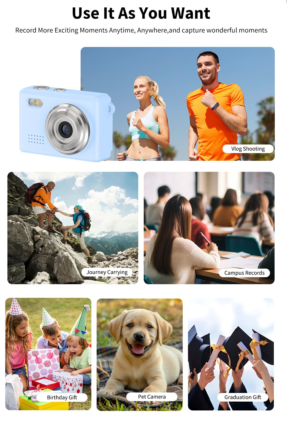 Customized Cross-Border Digital Sports Camera0.96Inch Video Children's Gift Cycling Pet Recording High Definition