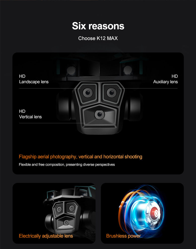 Cross-Border K12MAX Drone with screen control, optical flow positioning, quadcopter with brushless motor, remote control airplane toy