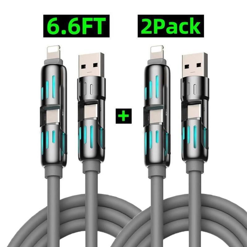 [Buy 1 Get 1 Free] 6.6ft  4-in-1 Multi USB Charging Cable with USB A,Type C,Lightning-MAX240W Fast Charging & Data Sync for iPhone16/15,iPad Pro, Samsung & Laptops fast charger usb cable 4-in-1 fast Breathing Light  -max 1 usb-c data 4 1 charging cable