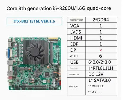 i5-8260U Mini-ITX Motherboard 8th 4 Core Intel CPU IPC SBC Embedded Ultra-thin Mainboard with 6COM LAN DC12V DDR4 8USB LVDS VGA