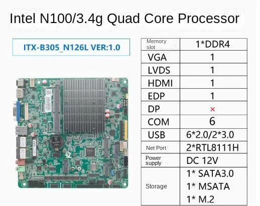 i3-N305 N100 Mini-ITX Motherboard Core Intel CPU IPC SBC Embedded Fanless Ultra-thin Mainboard with COM LPT DC-12V DDR4 EDP