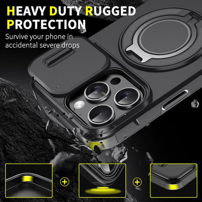 For iPhone 16 Pro Max 15 14 13 12 11 Magnetic Ring Stand Case w/Slide Lens Cover 360 Rotated Ring Kickstand Holder Military Grade Shock proof Slide Camera Protective Cover Phone Case