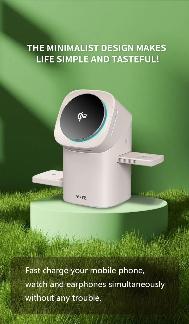 Three in one wireless charger, fast charging, Qi2 certified, suitable for iPhone, iWatch, AirPods headphone charging stations, touch pop-up charging, easy to carry wireless charger,Wireless Multi-Device Charging touch pop-up charging,Gifts,Mother's Day