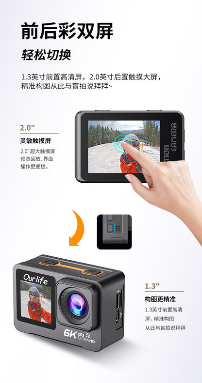 Cross-border new arrival6k Sports Camera Anti-Shake Wireless Shooting Outdoor Cycling Diving Fishing Sports Camera Factory