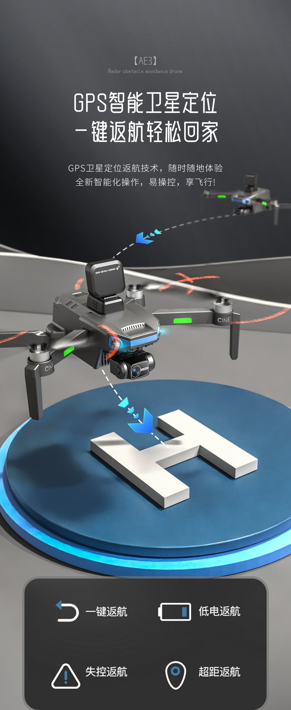 Cross-Border AE3Long Endurance Brushless Drone GPS Three-axis gimbal obstacle avoidance drone HD aerial photography remote control aircraft