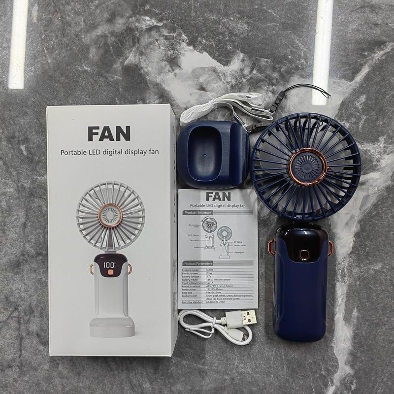 USB Rechargeable Handheld Portable Fan with Phone Holder for iPhone Android Mobile Phone, Cooling Fan with Digital Display, Portable Mini Fan, 90° Ajustable Handheld Fan for Outdoor Sports