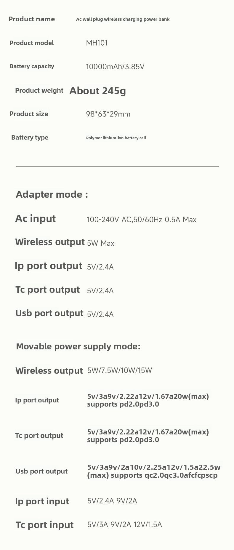 Power Bank AC Power Bank 35W Fast Charging with Built-in Cable Portable Power Supply Magnetic Wireless Charging Stand Multi-Function