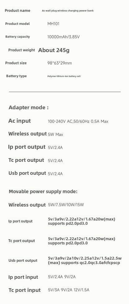 Power Bank AC Power Bank 35W Fast Charging with Built-in Cable Portable Power Supply Magnetic Wireless Charging Stand Multi-Function