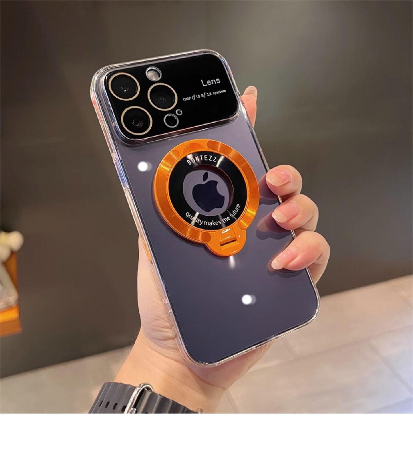 Suitable for iPhone 15 14 13 12 11 Pro Max Plus Transparent Magnifying Glass Phone Case Apple 14 Pro Max Window Magnetic Stand Protective Cover 13