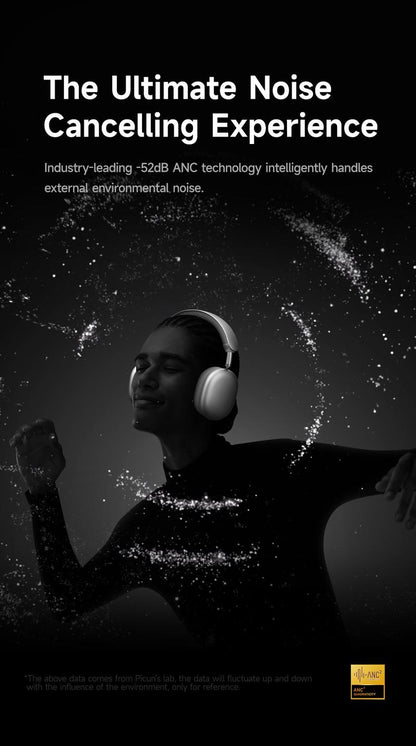 Picun F8 Pro Wireless Headphones - 52dB Noise Cancellation, 5 Smart ENC Mics, Detachable Fabric Ear Cushions, 140 Hour Long Battery Life,  Premium Audio Seamless Dual Device Connection for All-Day Use and Boosted Productivity Bluetooth