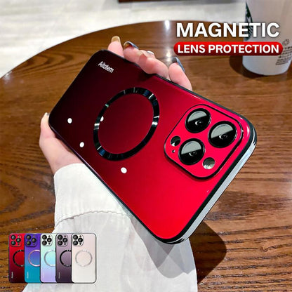 For iPhone 16 15 14 13 12 Pro Max Magnetic Gradient Case with Full Camera Lens Protector [Compatible with MagSafe] Scratch Resistant Gradient Glass Back Cover