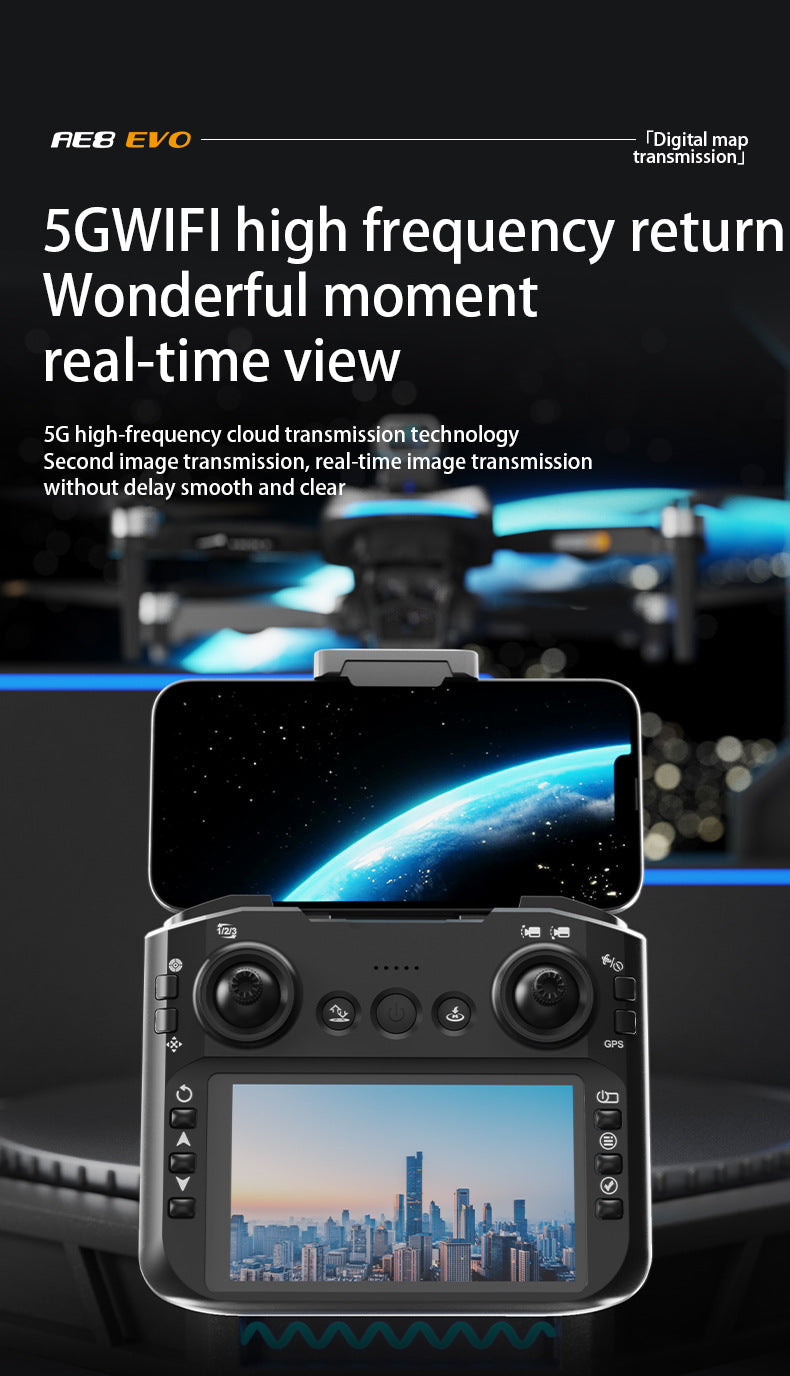 AE8EVO Screen-controlled Brushless Drone HD Aerial Photography GPS Return Folding Intelligent Obstacle Avoidance Screen Display Remote Control Airplane