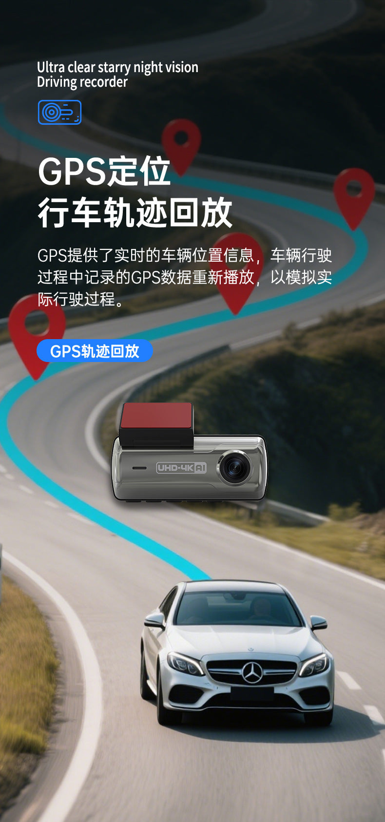Private Model4K Ultra HD Recorder No-installation Night Vision Parking Monitoring GPS Dual Lens Dash Cam