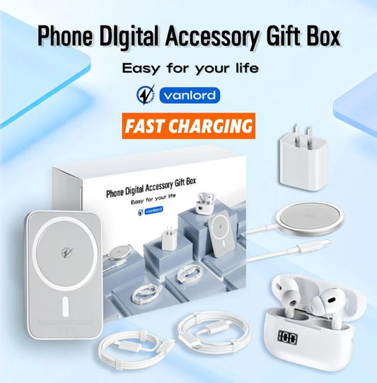 6-in-1 Magnetic Charging and Bluetooth  earphones Kit: MagSafe battery pack, Fast Charge, MagneticPower Bank, Wireless Charger, Type-C toLightning Cable, Adapter & Audio Support,Compact & Portable