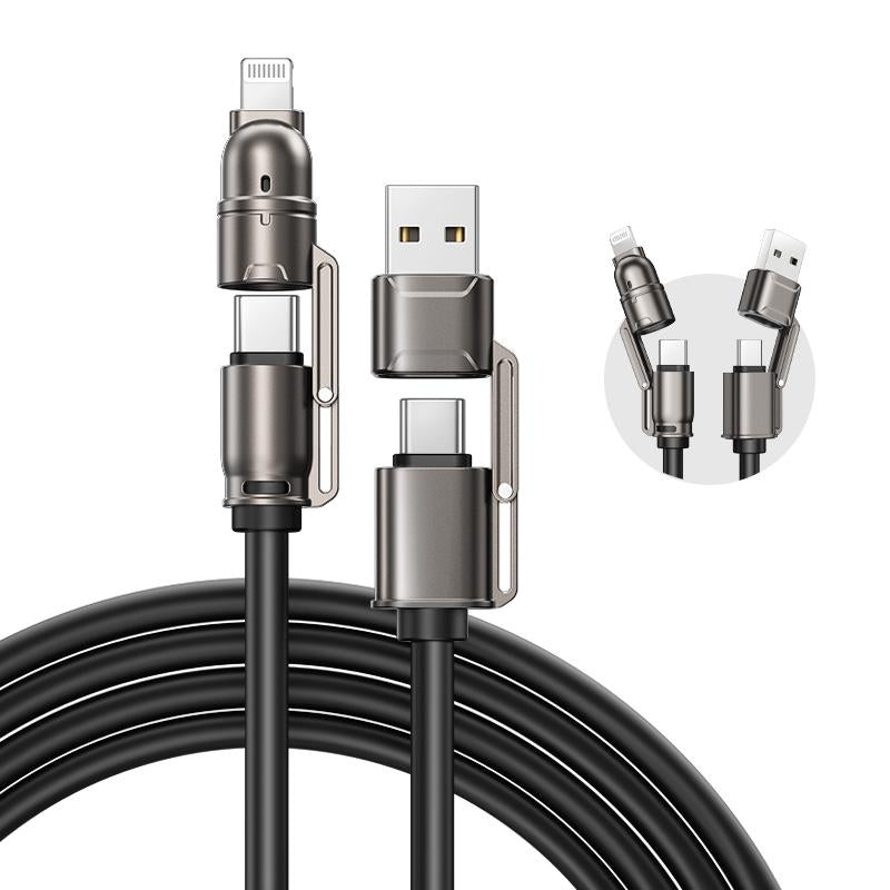 NEW - MAGIC JOHN USB Type C Charging Cable, 4 in 1 Function, 65W Fast Charging, Liquid Silicone and Aluminum Alloy Material, Braided Data Cable, Black & Gray
