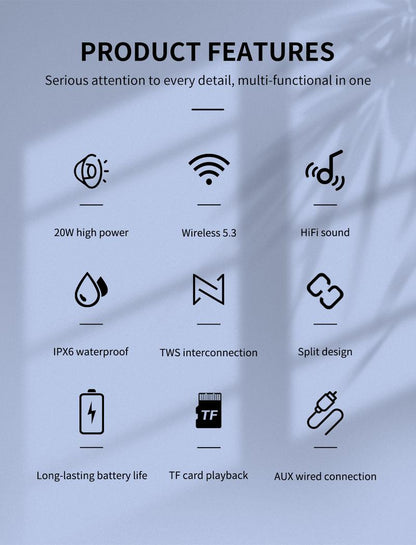 Cyboris springtok  S10 2 in 1 Portable Split Bluetooth speaker Portable subwoofer, 20W High Volume Stereo, IPX6 Waterproof, Smartphone Audio Cyber Black