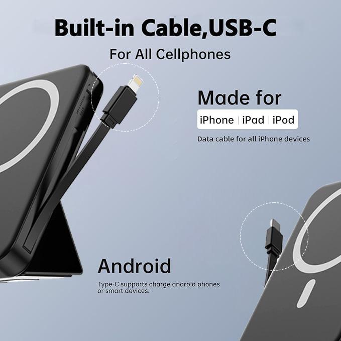 VIL Magsafe Battery Pack, 10000mAh Magnetic Power Bank 22.5W PD Fast Charging with USB-C Cable LED Display Wireless Portable Charger with Stand for iPhone 16/15/14/13/12/Pro