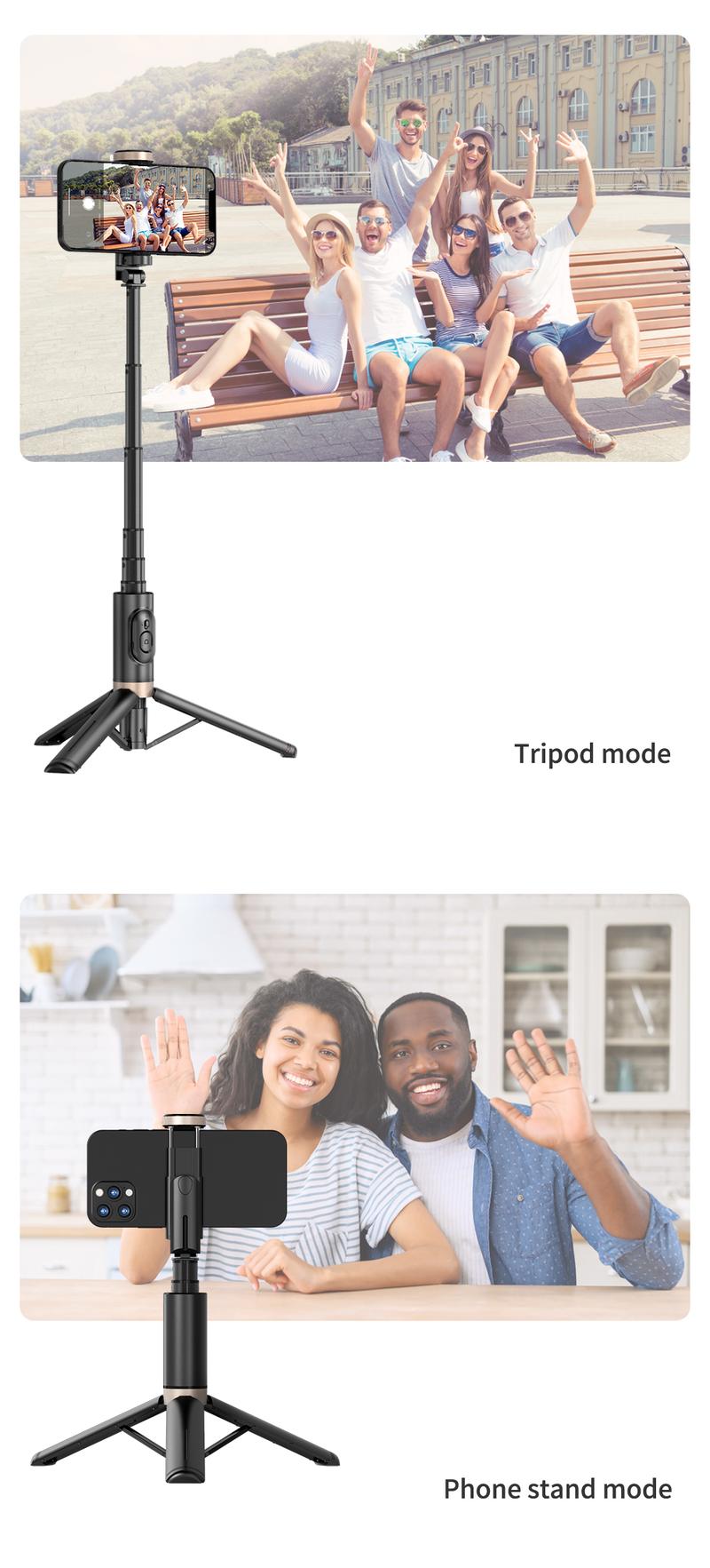 HANENO Portable Selfie Stick Tripod with Remote Bluetooth, Telescopic Design for iPhone, Upgraded Tripod for Travel and Recording Vlogging Kit Camera Stabilizer Electronic Gadgets Aluminum Android Cellphone Smartphone Tk Q12 Black