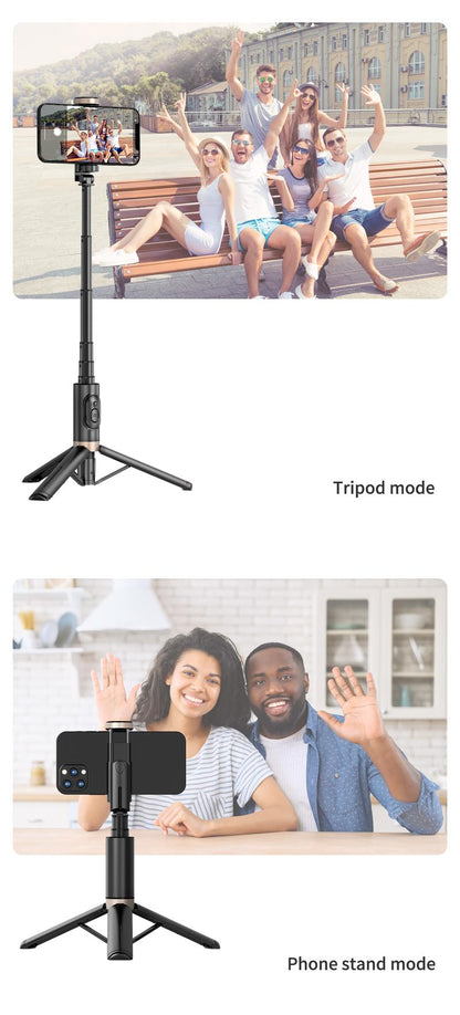 HANENO Portable Selfie Stick Tripod with Remote Bluetooth, Telescopic Design for iPhone, Upgraded Tripod for Travel and Recording Vlogging Kit Camera Stabilizer Electronic Gadgets Aluminum Android Cellphone Smartphone Tk Q12 Black