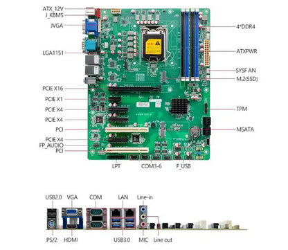 Z390 Motherboard ATX SBC 8/9th Core i3/i5/i7/i9 LGA1151 Desktop CPU IPC Industrial Mainboard with 6*COM 2*LAN DDR4 LPT VGA 5PCIE
