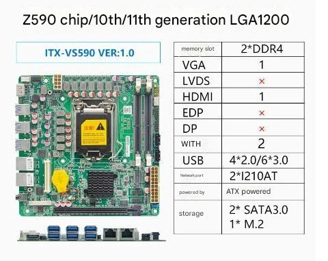 Z590 Motherboard Mini-ITX SBC IPC Mainboard Industrial Board Mini ITX Support 10/11th LGA1200 CPU 2*COM 2~6*LAN i210 PS/2 VGA