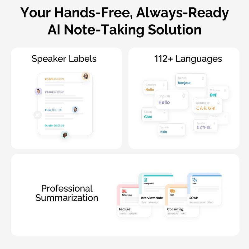 PLAUD NotePin Smart Voice Recorder, 64GB Memory, Supports 112 Languages, App Control, AI Transcribe & Summarize, Audio Recorder for Lectures & Meetings