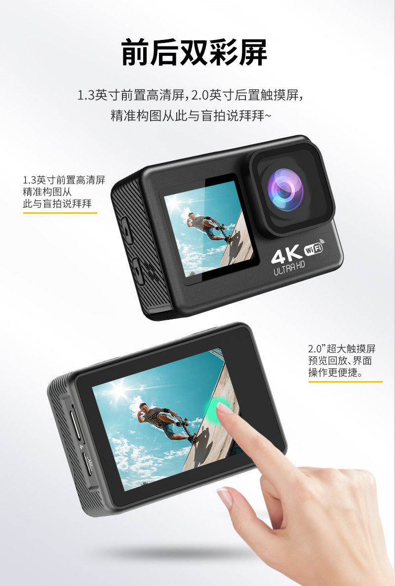 Cross-Border4k Waterproof Sports Camera HD Outdoor Shooting Cycling Underwater Helmet Camera Sports Camera Factory